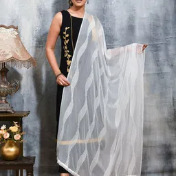 swatika White net Embroidered Dupatta-51