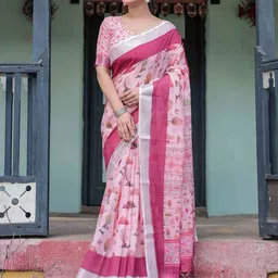 SGF11 Woven Design Pure Linen Saree With Blouse Piece-picture-57