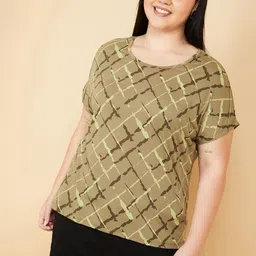 max Women Plus Size Abstract Printed Round Neck Cotton T-shirt-picture-19