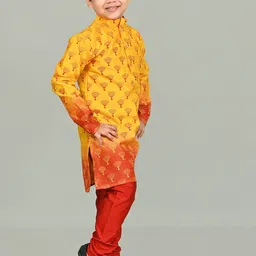 NFC CREATION Boys Floral Printed Regular Dupion Silk Kurta with Pyjamas image 3