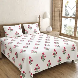 Bombay Spreads Pink & White Printed Pure Cotton 250 TC King Bedsheet Set 2.74 x 2.74 m-image-22