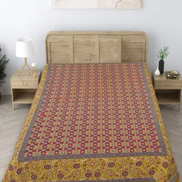 Texstylers Gold-Toned & Maroon Floral 140 TC Single Bedsheet with Pillow Covers-17