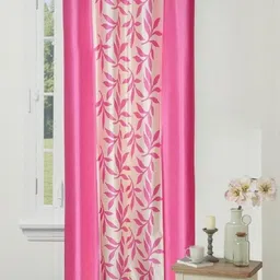 270 cm (9 ft) Polyester Semi Transparent Long Door Curtain Single Curtain (Floral, Pink)-image-83