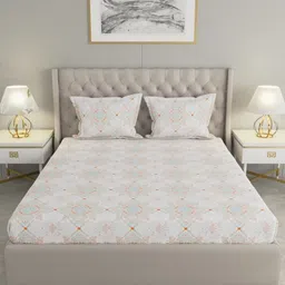 Raymond Home Orange & White Ethnic Motifs 200 TC Queen Bedsheet with 2 Pillow Covers-image-36