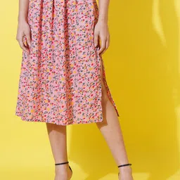 GUDWEARS Floral Printed A-Line Midi Skirt-image-59