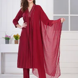 ARSA COUTURE Women Maroon Kurta Sets-image-2