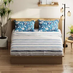 KOPA Grey & White Striped 152 TC Queen Bedsheet with 2 Pillow Covers-image-17