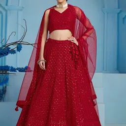 ETHNIC PLUS Embroidered Sequinned Semi-Stitched Georgette Lehenga & Blouse With Dupatta-image-76
