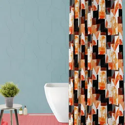 ArtzFolio Black and Orange Geometric Printed Waterproof Shower Curtain-image-63