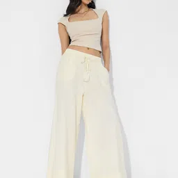 The Souled Store Women Flared Plain Low-Rise Regular Trousers-picture-16