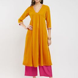 Pink Fort Women Regular Velvet Kurta with Trousers-46