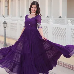 FVD Embroidered Tiered Fit & Flared Maxi Ethnic Dress-image-72