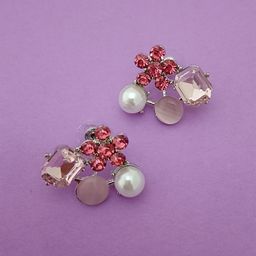 EVY RPRUBYCZ Silver Plated Cubic Zirconia Studded Contemporary Drop Earrings-5
