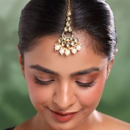 Yellow Chimes Gold-Plated Kundan Maang Tikka Head Jewellery-27