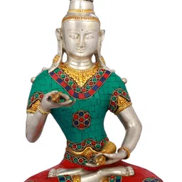 Exotic India Silver-Toned & Green Buddha Brass Idol Showpiece-image-72