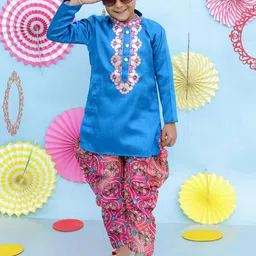KID1 Boys Floral Embroidered Gotta Patti Work Kurta With Dhoti Pants-50