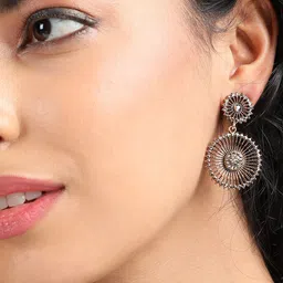 DressBerry Gold-Plated Artificial Stones Studded Floral Shaped Drop Earrings-12