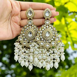 Anouk Gold-Plated Artificial Stones and Beads Contemporary Shaped Chandbalis image 4