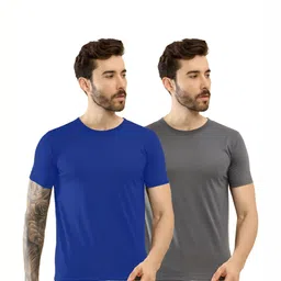 T.T. Men Pack Of 2 Solid Round Neck Slim Fit T-shirts-72