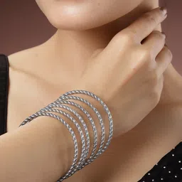 NVR Women Set of 12 German Silver Plated Oxidised Bangles-58