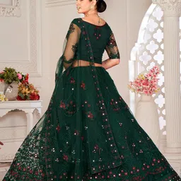 Warthy Ent Green & White Embroidered Thread Work Semi-Stitched Lehenga & Unstitched Blouse With Dupatta image 2