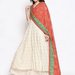 Dupatta Bazaar Red & Green Printed Dupatta with Gotta Patti image 4