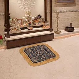 Kuber Industries Grey & Beige Floral Printed Velvet Pooja Mat-48