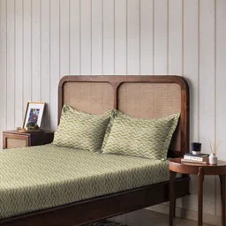 The Happy Pod Beige & Grey Pure Cotton 144 TC Flat Queen Bedsheet With 2 Pillow Covers-image-42