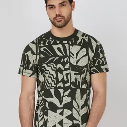 Mufti Men Abstract Printed Round Neck Cotton Slim Fit T-shirt-image-2