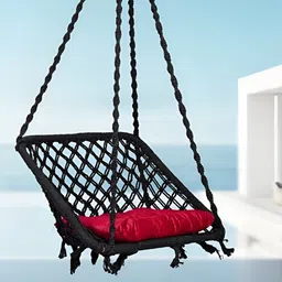 Swingzy Black & Red Textured Wooden & Cotton Hammock Swing With Cushion-25
