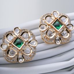 KAYRAH Gold-Plated Cubic Zirconia Circular Studs Earrings-image-97