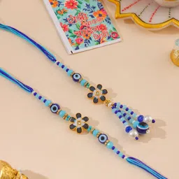 Sangria Evil Eye Beaded Bhaiya Bhabhi Rakhi With Roli Chawal Chandan & Mishri-51