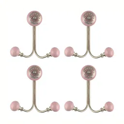 IndianShelf Pink & Silver Toned 4 Pieces Ceramic Wall Hooks-image-95