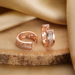 Jazz and Sizzle Rose Gold-Plated American Diamond Studded Contemporary Hoop Earrings-45