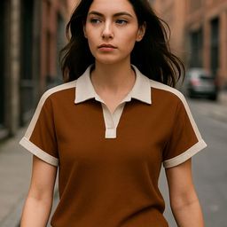 CLAFOUTIS Colourblocked Polo Collar Relaxed Fit T-shirt-image-88