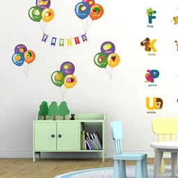 Aura Green & Yellow English Alphabet & Fruits Name Combo Self Adhesive Wall Sticker-image-54