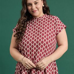 DressBerry Curve Women Geometric Printed Plus Size Peplum Top-picture-5