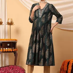 House Of Zelena Women Floral Printed Angrakha Thread Work Maternity Kurta with Trousers-image-13