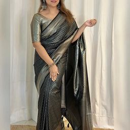 CANBIA Ethnic Motifs Zari Silk Blend Banarasi Saree-image-30