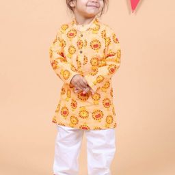 MAMA AND PEACHES Unisex Kids Printed Regular Pure Cotton Kurta with Pyjamas-12