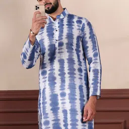 Koshin Abstract Printed Linen Mandarin Collar Straight Kurta With Pyjamas-picture-5