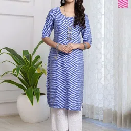 HERE&NOW Women Pack of 2 Striped Printed Festive Straight Kurtas-picture-35