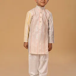 The Mini Trunk Boys Striped Embroidered Kurta with Pyjama-10