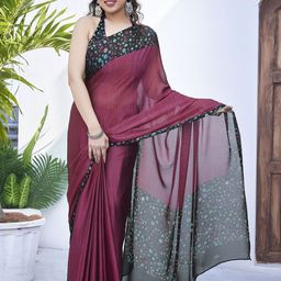 KALINI Solid Saree With Printed Border-5