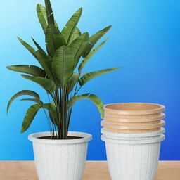 Kuber Industries Marble Duro 6Pcs White & Beige Textured Flower Planters-28