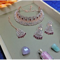 Anouk Rose Gold-Plated Artificial Stones-Studded Jewellery Set With Maang Tika-picture-2