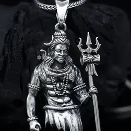 Lovemi Movements Stainless Steel Silver-Plated Shiva With Trishul Pendants With Chains-picture-13