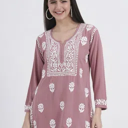 The Chikan Label Ethnic Motifs Embroidered Chikankari Handloom Chikankari Kurti-picture-9