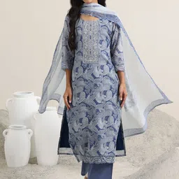 Libas Paisley Printed Sequinned Linen Straight Kurta With Palazzos & Dupatta-picture-41