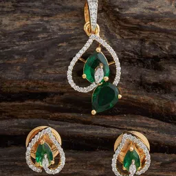 Kushal's Fashion Jewellery Green Rhodium Gold-Plated Party Zircon Pendant Set-picture-30